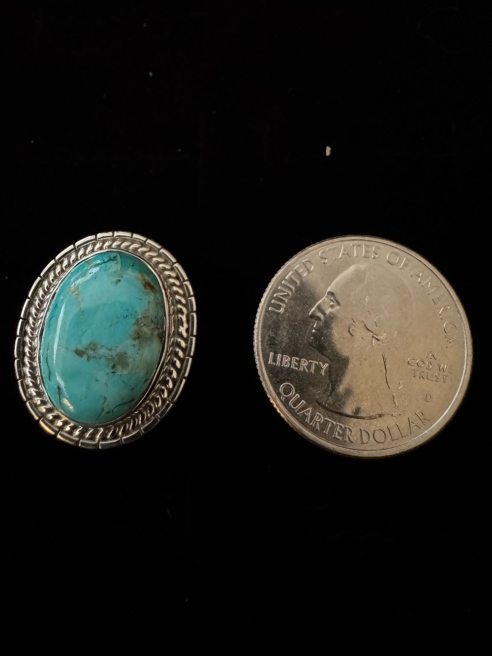 Kingman Turquoise Stone Oval Ring in sterling silver Setting - Picture 5 of 7